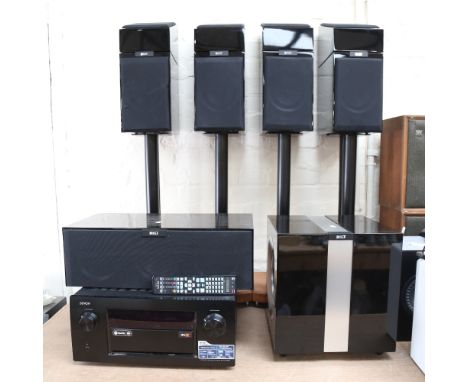 KEF - an extensive home entertainment sound speaker Hi-Fi system, comprising 1 x R400b subwoofer, 1 x R200c centre speaker, 4