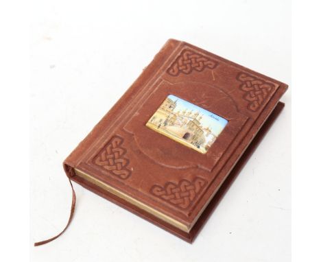 A Vintage Russian leather notepad, with inset miniature porcelain panel 