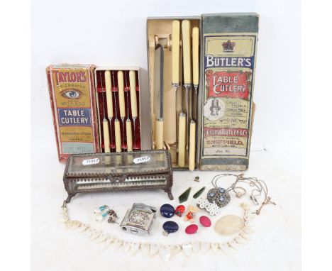 Various collectables, including Vintage dressing table jewel casket, mother-of-pearl and abalone inlaid lighter, mother-of-pe