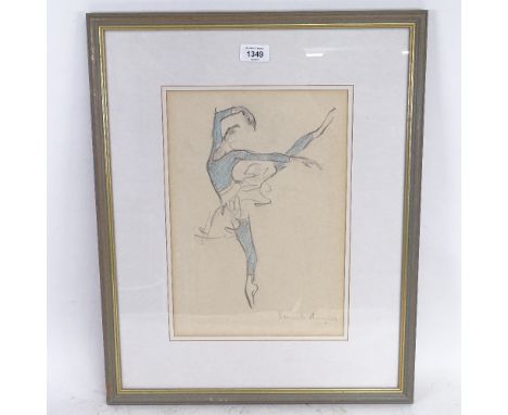 Brenda Naylor, crayon sketch, ballet dancer, image 34cm x 24cm, framed 