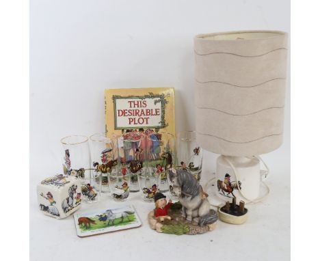 Various Thelwell items, including glasses and a lamp 
