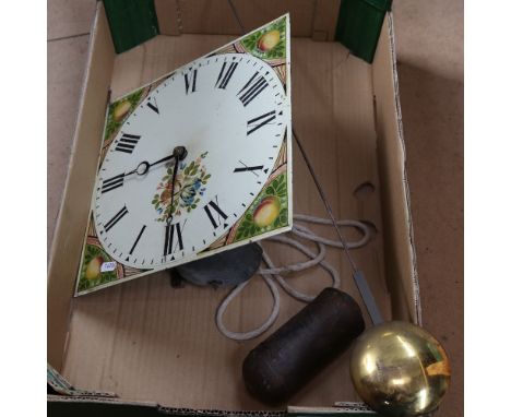 A 19th century longcase clock movement, with hand painted dial, pendulum and weight 