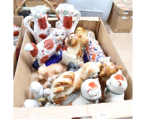 A collection of reproduction Staffordshire mantel Spaniels, dogs, Imari style cow creamer etc (boxful) 