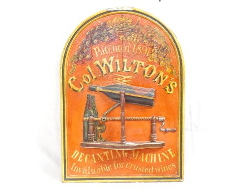 A large Vintage painted Wilton's Decanting Machine advertising sign, H90cm, W64cm 
