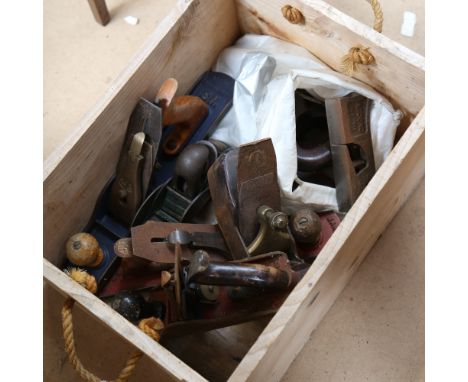 A box of Vintage carpenter's woodworking planes 