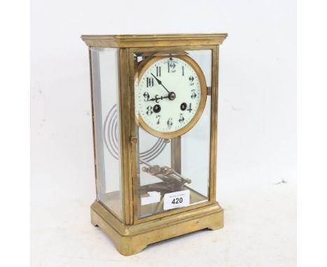 A French brass 4-glass 8-day mantel clock, by Duverdrey and Bloquel, enamel dial with Arabic numerals, and movement striking 
