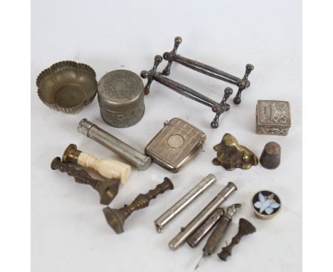An engine turned silver Vesta case, a miniature silver pillbox, an ivory-handled seal etc 