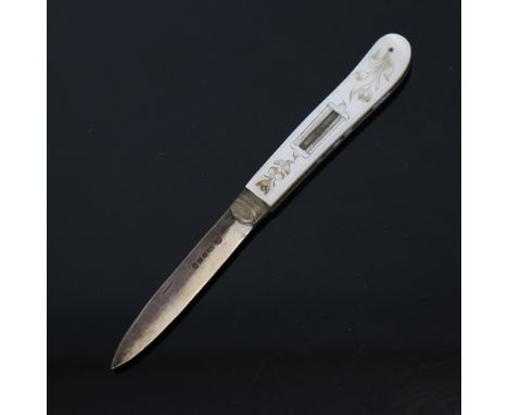 A Victorian silver and mother-of-pearl fruit knife, by Henry Wilkinson &amp; Co, hallmarks Sheffield 1852, extended length 14