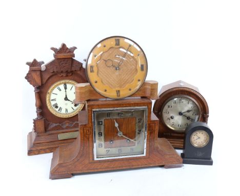 Various Vintage clocks, including early 20th century slate dome-top mantel clock, Smiths sectric mantel clock etc (5) 