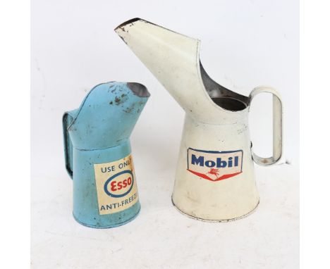 2 Vintage painted tin oil cans, including Esso and Mobil, largest height 27cm 