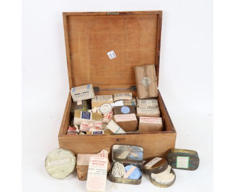 Various Vintage chemist's ointments, tablets and labels (boxful) 