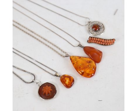 Danish silver amber and coral jewellery, including pendant necklaces, brooches etc, makers include Hermann Siersbol 