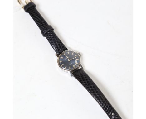 OMEGA - a lady's Vintage stainless steel Geneve mechanical wristwatch, blue dial with baton hour markers, not currently worki