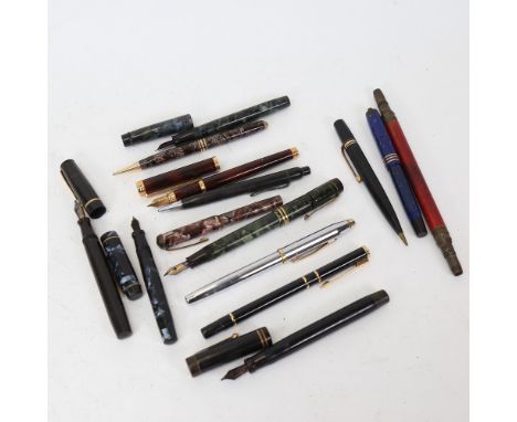 Various Vintage pens and propelling pencils, including Waterman with 18ct gold nib, Conway Stewart etc 