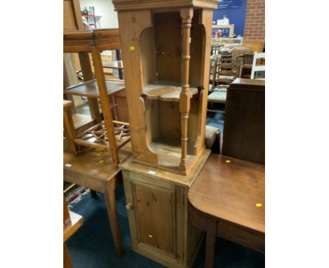 An antique pine pot cupboard together with a pine corner shelf. (2) 