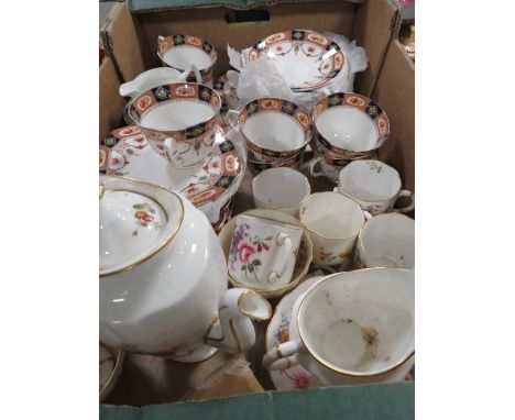 A tray of vintage tea ware to include Crown Derby A/F 