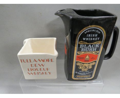 A vintage Tullamore Dew whiskey square jug together with a Bushmills Black Bush jug (2) 