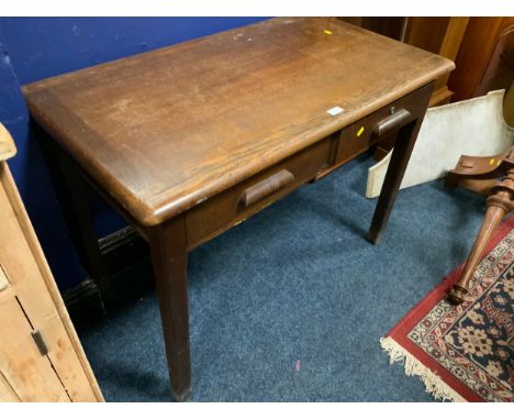 A vintage oak two drawer desk W 106 cm 