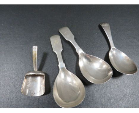 William Bateman - a hallmarked silver caddy spoon London 1817 together with a silver plated shovel caddy and two silver plate