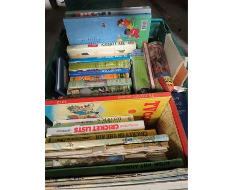 Three trays of ephemera to include vintage annual, Wolverhampton wanderers collectables selection of tapes and a stereo etc.