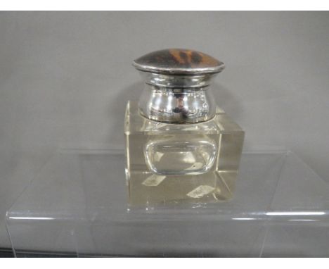 A hallmarked silver &amp; tortoiseshell mounted glass inkwell, used as a golf trophy, inscribed 'Bromborough Golf Club Mixed 