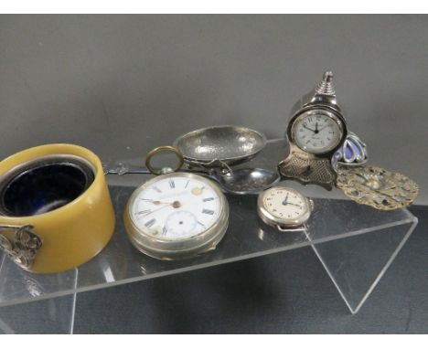 A 1920's silver ladies wristwatch  together with a pocket watch, a Rolex spoon etc