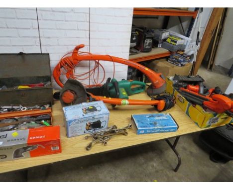 A selection of Flymo strimmers &amp; accessories plus tools 