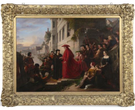 SAMUEL WEST (1810-1867) Cardinal Wolsey leaving London after his Disgrace Signed 'S.West' Oil on canvas, 102 x 140cmExhibited