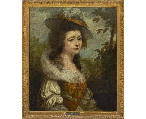 ATTRIBUTED TO THOMAS HICKEY (1741-1824) Portrait of Mrs Moore of Barne, Lady Barne, half-length in lace collared dress, with 