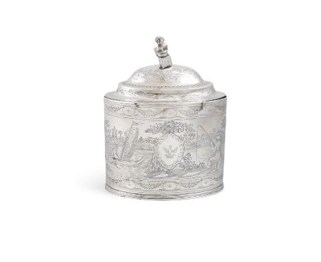 AN IRISH GEORGE III SILVER TEA CADDY,London c.1795, maker's mark of Peter & Ann Bateman, of oval form, the hinged domed lid w