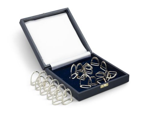 A SET OF 12 SILVER NAPKIN RINGS AND A MATCHING SET OF 12 SILVER PLACE-NAME HOLDERS,Dublin, c.1998/1999, mark of Alwright & Ma