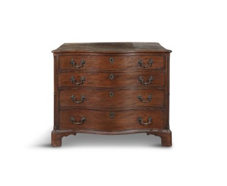 A GEORGE III MAHOGANY SERPENTINE DRESSING CHEST CIRCA 1770, the moulded top above four graduated drawers, the first with gree