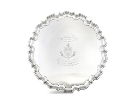 A VERY LARGE SILVER PRESENTATION SALVER,London 1895, maker's mark of Thomas Bradbury & Sons, of circular form with raised pie
