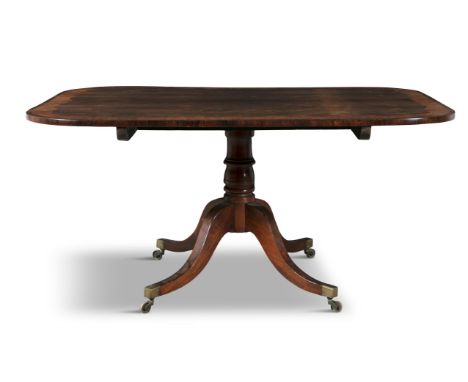 ***PLEASE NOTE DIMENSIONS SHOULD READ '74CM HIGH, 149CM WIDE, 113CM DEEP'*** A GEORGE III ROSEWOOD AND SATIN WOOD BANDED TILT