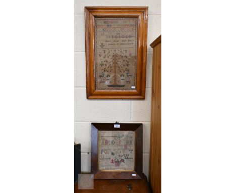 A George IV needlework sampler worked with alphabets and number above Adam &amp; Eve with the snake and apple-tree, by Mary S