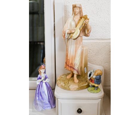 A Victorian Royal Worcester figure 'Egyptian Musician' by James Hadley, 1892, 31 cm to/w another Royal Worcester figure 'Swee