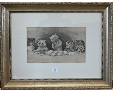 A Louis Wain print of scholastic cats, 21 x 34 cm