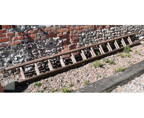 A vintage wooden two-section ladder to/with two antique spindle drying rack panels, all a/f (3)