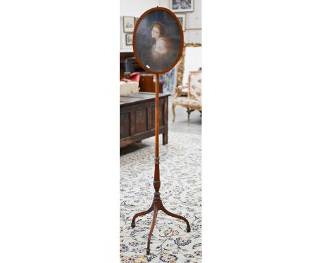Victorian adjustable pole screen with oval pastel portrait of a young lady 