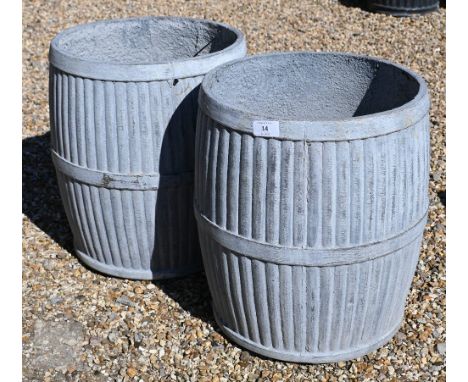 A pair of faux galvanised milk-churn style cylindrical garden planters, 37 cm h, new unused&nbsp; (2)