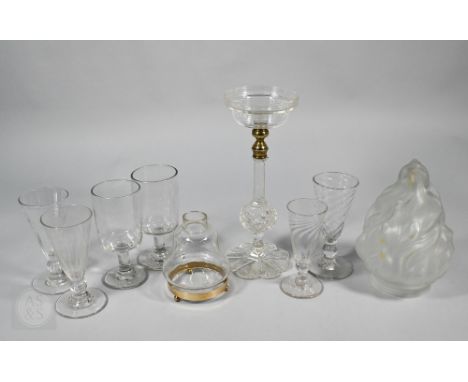 Four early 19th century conical ale-glasses, to/w a pair of glasses with bucket bowls, a cut glass candle-lamp on lobed foot 