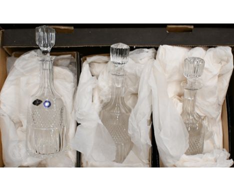 Three Royal Brierley glass decanters, boxed and new from Mappin &amp; Webb (3)
