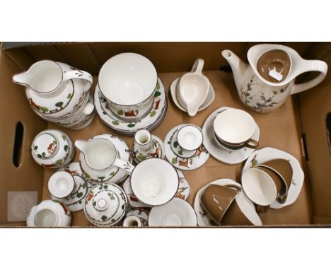 A selection of Coalport 'Hunting Scene' tableware to/w a Midwinter 'Fashion Shape' coffee service, printed with pussy willow 