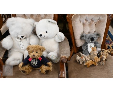 A large Russ Berrie teddy bear and a similar polar bear, to/w other soft toys includng Charlie Bears, Koala, Cliveden bear, f