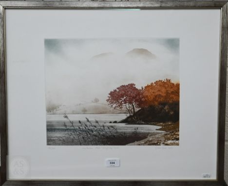 Simon Bull - Autumn Mist Loughrigg Tarn, limited edition print numbered 195/200 and pencil signed, 30 x 36.5 cm