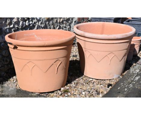 A pair of extra large RHS terracotta arch pattern planter pots, 59 cm dia. x 46 cm h, new unused (2)