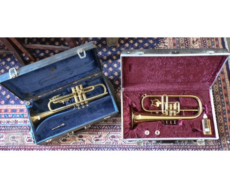 A Boosey &amp; Hawkes 400 brass flugelhorn, to/w a Barnes &amp; Mullins Champion trumpet (2 - both cased).