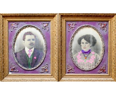 A pair of circa 1960s French Dada surrealist doctored Edwardian photographs, mixed media, 47 x 38 cm (2)