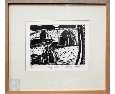 William Crozier (1930-2011) - 'Hay Ricks', etching, limited edition numbered 135/275, signed and dated '92, 19 x 24 cm ARR ma