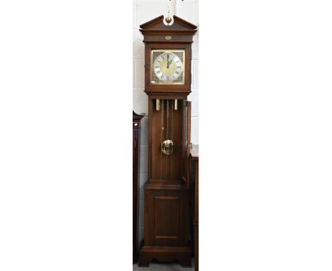 A 20th century 'Tempus Fugit' longcase clock, brass dial with silvered chapter ring and roman numeral markers, German movemen